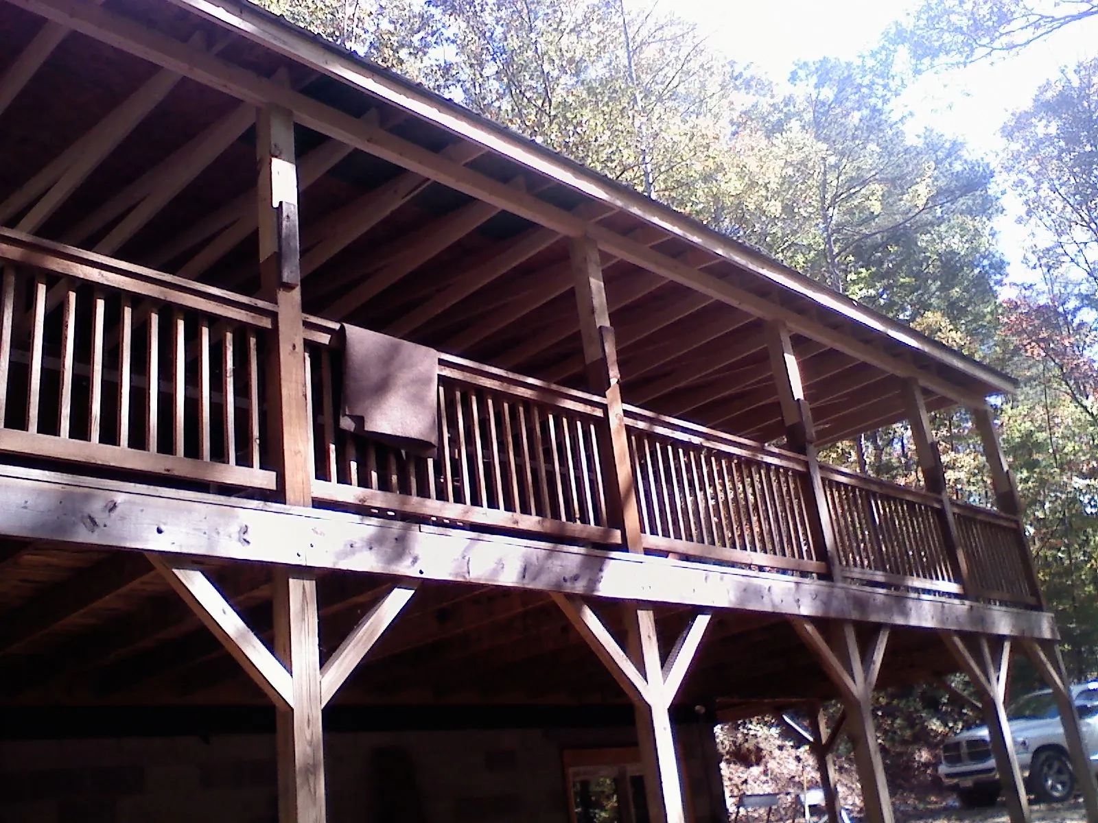 Timber framing under a new elevated porch and deck in Westbrook